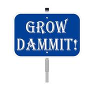 Cefrashi Grow Dammit Garden Sign, 12 x 8 Inches, Blue Aluminum Sign with 28-Inch Stake, Funny Outdoor Garden Decor 1Pack