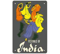 CEFRAX festivals of india classical indian dancers Vintage Metal Tin Sign Wall Decor Fun Decoration for Home Kitchen Bar Room Garage Vintage Retro Plaque 12x8 Inch