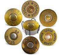 Cegkuc Coasters for Drinks with Holder Set of 6, Shotgun Shell Absorbent Cork Coaster for Cup Desk Office Table Kitchen Decor House Warming Gifts for New Home Couples, Round 4"