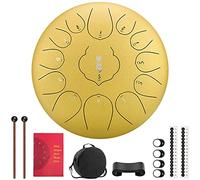 CEHJZQRPL 12 Inch 13 Notes Steel Drum, Alloy Steel Tongue Drum C Key Beginner Zen Handpan Drum Percussion Instrument with Carry Bag for Meditation Yoga Musical Education, Best Gift for Adult Kids(Gold