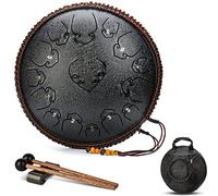 CEHJZQRPL 14 Inch 15 Notes C Key Steel Tongue Drum, Percussion Instrument Handpan Drum Kit with Mallets Drumsticks Finger Covers Carrying Bag for Yoga Zazen Meditation Concert Mind Healing(Black)