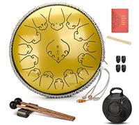 CEHJZQRPL 14 Inch 15 Notes C Key Steel Tongue Drum, Percussion Instrument Handpan Drum Kit with Mallets Drumsticks Finger Covers Carrying Bag for Yoga Zazen Meditation Concert Mind Healing(Gold)