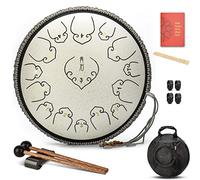 CEHJZQRPL 14 Inch 15 Notes C Key Steel Tongue Drum, Percussion Instrument Handpan Drum Kit with Mallets Drumsticks Finger Covers Carrying Bag for Yoga Zazen Meditation Concert Mind Healing(White)