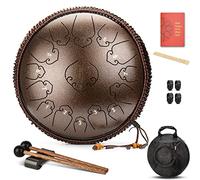 CEHJZQRPL 14 Inch 15 Notes C Key Steel Tongue Drum, Percussion Instrument Handpan Drum Kit with Mallets Drumsticks Finger Covers Carrying Bag for Yoga Zazen Meditation Concert Mind Healing(Red bronze)
