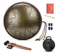 CEHJZQRPL 14 Inch 15 Notes C Key Steel Tongue Drum, Percussion Instrument Handpan Drum Kit with Mallets Drumsticks Finger Covers Carrying Bag for Yoga Zazen Meditation Concert Mind Healing(Green coppe