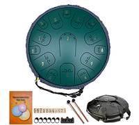 CEHJZQRPL 14 Inch Steel Tongue Drum, 15 Notes C-Key Handpan Drum Percussion Instrument Lotus Hand Pan Drum with Drumsticks Carrying Bag for Musical Education Concert Mind Healing Yoga(Green)