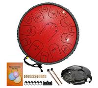 CEHJZQRPL 14 Inch Steel Tongue Drum, 15 Notes C-Key Handpan Drum Percussion Instrument Lotus Hand Pan Drum with Drumsticks Carrying Bag for Musical Education Concert Mind Healing Yoga(Red)