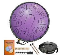 CEHJZQRPL 14 Inch Steel Tongue Drum, 15 Notes C-Key Handpan Drum Percussion Instrument Lotus Hand Pan Drum with Drumsticks Carrying Bag for Musical Education Concert Mind Healing Yoga(Purple)