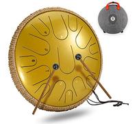 CEHJZQRPL 15 Tone 14 Inch Tongue Drum D Major Handpan Steel Tongue Drum Meditation Yoga Zen with Mallets Carry Bag Percussion Instrument for Beginner Music Lovers Gift Mental Healing(Yellow)
