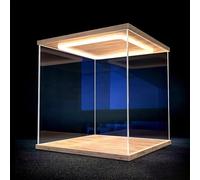CEHJZQRPL Acrylic Display Case Box, Led Light Acrylic Box, Small Display Case Square Rectangle, Transparent Display Box with Wood Base, Minifigures/Cars/Models Showcase Stand(25x25x35cm(10x10x14in))