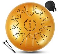 CEHJZQRPL Percussion Instruments C Key 13 Notes 12 Inch Steel Tongue Drum Hand Pan with Carry Bag Drum Mallets Finger Cover for Musical Education Concert Mind Healing Yoga Meditation(Yellow)