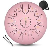 CEHJZQRPL Percussion Instruments C Key 13 Notes 12 Inch Steel Tongue Drum Hand Pan with Carry Bag Drum Mallets Finger Cover for Musical Education Concert Mind Healing Yoga Meditation(Pink)