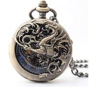 CEHJZQRPL Pocket Watch Antique Mechanical Pocket Watch Lucky Dragon Phoenix Black Skeleton Dial Roman Numberals with Chain