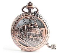 CEHJZQRPL Pocket Watch Antique Mens Pocket Watch Skeleton Mechanical Hollow Bronze Case 3D Steam Train Railroad Roman Numerals