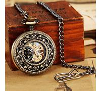 CEHJZQRPL Pocket Watch Hollow Mechanical with FOB Chain Gold Skeleton Steampunk Mens Womens Hand Winding Pocket Watch