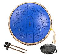 CEHJZQRPL Steel Tongue Drum, 14 Inchs 15 Notes Handpan Drum Percussion Instrument Lotus Drum C-Key with Drum Mallets Carry Bag, Chakra Tank Drum for Musical Education Meditation Mind Healing Yoga(Blue