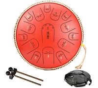 CEHJZQRPL Steel Tongue Drum, 14 Inchs 15 Notes Handpan Drum Percussion Instrument Lotus Drum C-Key with Drum Mallets Carry Bag, Chakra Tank Drum for Musical Education Meditation Mind Healing Yoga(Red)