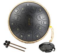 CEHJZQRPL Steel Tongue Drum, 14 Inchs 15 Notes Handpan Drum Percussion Instrument Lotus Drum C-Key with Drum Mallets Carry Bag, Chakra Tank Drum for Musical Education Meditation Mind Healing Yoga(Blac