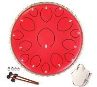 CEHJZQRPL Steel Tongue Drum 15 Notes 14 Inches, Meditation Percussion Instrument Set, Hand Pans Drum with Carry Bag Music Book Mallets Drumsticks And Finger Picks for Adults Child Beginner(Red)