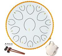 CEHJZQRPL Steel Tongue Drum 15 Notes 14 Inches, Meditation Percussion Instrument Set, Hand Pans Drum with Carry Bag Music Book Mallets Drumsticks And Finger Picks for Adults Child Beginner(White)