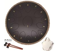 CEHJZQRPL Steel Tongue Drum 15 Notes 14 Inches, Meditation Percussion Instrument Set, Hand Pans Drum with Carry Bag Music Book Mallets Drumsticks And Finger Picks for Adults Child Beginner(Black)
