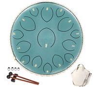 CEHJZQRPL Steel Tongue Drum 15 Notes 14 Inches, Meditation Percussion Instrument Set, Hand Pans Drum with Carry Bag Music Book Mallets Drumsticks And Finger Picks for Adults Child Beginner(Lake blue)