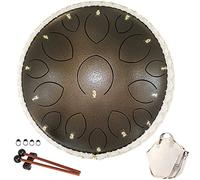 CEHJZQRPL Steel Tongue Drum 15 Notes 14 Inches, Meditation Percussion Instrument Set, Hand Pans Drum with Carry Bag Music Book Mallets Drumsticks And Finger Picks for Adults Child Beginner(Brown)