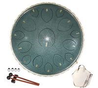 CEHJZQRPL Steel Tongue Drum 15 Notes 14 Inches, Meditation Percussion Instrument Set, Hand Pans Drum with Carry Bag Music Book Mallets Drumsticks And Finger Picks for Adults Child Beginner(Jade green)