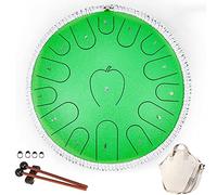 CEHJZQRPL Steel Tongue Drum 15 Notes 14 Inches Percussion Instrument D Key Handpan Drum Kit with Carry Bag Book Mallets for Beginner/Kids/Adult Meditation Entertainment Meditation Yoga(Green)