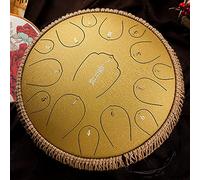 CEHJZQRPL Steel Tongue Drum, 15 Notes Tongue Drum, 14 Inches Handpan Drum Percussion Steel Drum Instrument, Healing Drum with Drumsticks, Tone Sticker And Portable Travel Bag, D Major(Gold)
