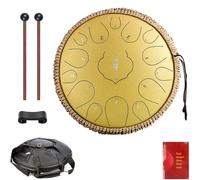 CEHJZQRPL Steel Tongue Drum 15 Tone 14 Inch Steel Drum D Major with Drum Beaters Carry Bag Handpan Percussion Drum Instrument for Yoga Zen Meditation Mental Healing Music Training(Gold)