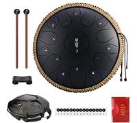 CEHJZQRPL Steel Tongue Drum 15 Tone 14 Inch Steel Drum D Major with Drum Beaters Carry Bag Handpan Percussion Drum Instrument for Yoga Zen Meditation Mental Healing Music Training(Black)