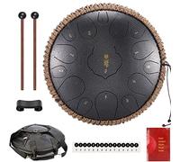 CEHJZQRPL Steel Tongue Drum 15 Tone 14 Inch Steel Drum D Major with Drum Beaters Carry Bag Handpan Percussion Drum Instrument for Yoga Zen Meditation Mental Healing Music Training(Silver)