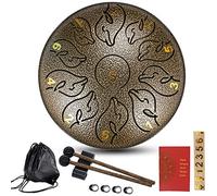 CEHJZQRPL Steel Tongue Drum 6 Inches 11 Notes Handpan Drum C Key Percussion Instrument Hand Pan Drum, Adult's/Kids Musical Education Drum with Bag, Mallets, Music Book, Note Stickers(Bronze)