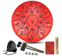 CEHJZQRPL Steel Tongue Drum 6 Inches 11 Notes Handpan Drum C Key Percussion Instrument Hand Pan Drum, Adult's/Kids Musical Education Drum with Bag, Mallets, Music Book, Note Stickers(Red)