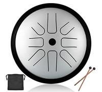 CEHJZQRPL Steel Tongue Drum 6 Inches 8 Tone Steel Hand Drum Percussion Instrument with Drum Mallets Carry Bag Gift for Beginner Adult Kid for Meditation Yoga Musical Education(Silver,C Key)