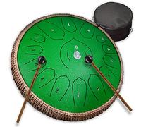 CEHJZQRPL Steel Tongue Drum, C Key 15 Notes 13 Inches Hand Drum Steel Pan Percussion Instrument Hand Pan with With Travel Bag Mallets Music Book for Music Education Meditation Yoga(Green)