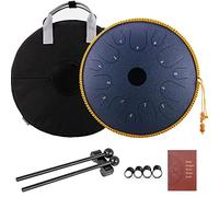 CEHJZQRPL Tongue Drum 14 Inches 14 Notes Copper Steel Handpan Dish Shape Drum with Rope Decoration Mallets Carry Bag Professional Musical Percussion Instrument for Meditation Yoga Zen(Navy)