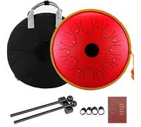 CEHJZQRPL Tongue Drum 14 Inches 14 Notes Copper Steel Handpan Dish Shape Drum with Rope Decoration Mallets Carry Bag Professional Musical Percussion Instrument for Meditation Yoga Zen(Red)