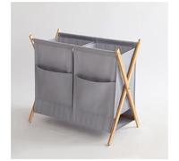 CEHJZQRPL X-shaped Fabric Laundry Basket with Reinforced Foldable Beech Wood Frames Two Compartments Raised Base(Grey)