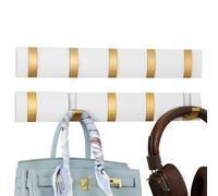 Cehold 2 Pack Foldable Hook Rack, Wall Mount Coat Rack, Closet Hooks Wall Mount,Stylish Wall Coat Hanger, Entryway Hooks, Modern Coat Rack, Perchero De Pared, Coat Rack Wall Mount White Golden, 5 Hook