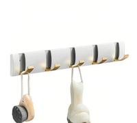 Cehold Foldable Stylish Modern Hook Rack with 5 Hooks, Coat Hooks Wall Mount, Metal Coat Hook Rail for Coat Hat Towel Purse Robes Mudroom Bathroom Entryway (White and Gold)