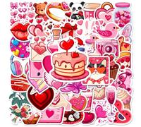 Cehoo Heart Stickers Valentines Decorations, 50Pcs Waterproof Vinyl Love Stickers, Small Self Adhesive Sticker for Scrapbooking, Greeting Cards, Wedding Gifts, Luggage, Laptop & Window Decoration