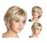 Ceiauons Short Blonde Pixie Cut Wigs for Women Fluffy Layer with Root Stretch Synthetic Pixie Wig with Bangs for Women Replacement Wig Daily Wear