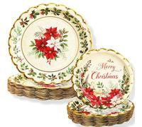 ceiba tree Christmas Holly Paper Plates 48Pcs Disposable Dinner and Dessert Plates Holiday Merry Christmas Party Supplies Holly Dinnerware Set for 24 Guests Party Supplies