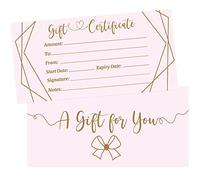 ceiba tree Pink Blank Gift Certificates for Business 30 Pcs Gold Foil Certificate Cards with Envelopes for Salon Restaurants Spa Birthday Valentines Day