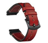 CeiBand Leather Strap for Garmin QuickFit 22 mm 26 mm, Soft and Comfortable Leather Bracelet, Replacement Watch Band for Women and Men - 22mm Red