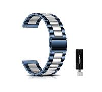 CeiBand Watch Strap Compatible with 20MM, 18 mm, 22 mm Lug Width, Stainless Steel Replacement Watch Band, Metal Adjustable Wristband, Quick Release Watch Bracelet for Women and Men - Silver/Blue