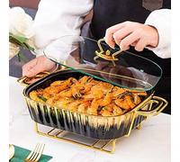 Ceic Chafing Dish Set Buffet Food Warmer with Lid Adjustable Fuel Holder White 1.5L for Catering Parties Events
