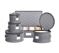 CEIEVER Felt Plate Storage 5Pcs, China Storage Containers Set for Dinnerware Storage and Transport Dishware Carrying Case with Dividers,for Plates, Bowl, Cup Home Use